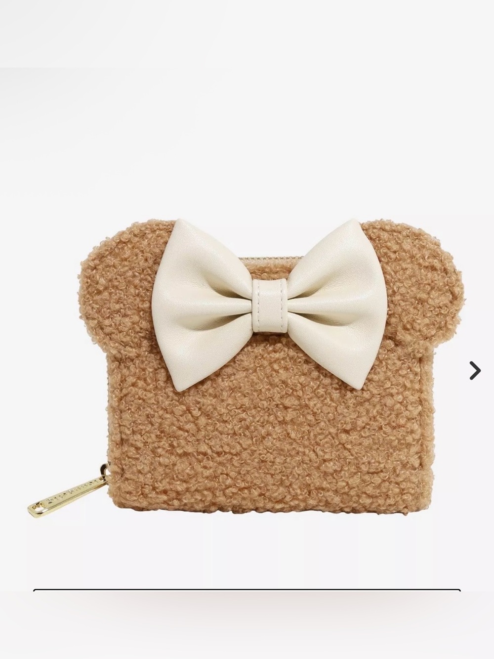 NWT Loungefly Disney Minnie Mouse Sherpa Wallet BoxLunch Exclusive Bow Zip Tan